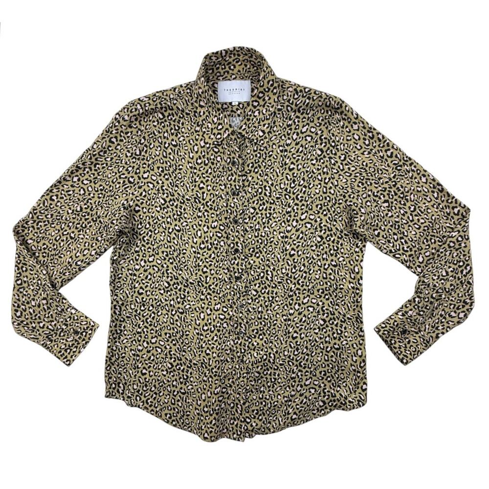 The Shirt Rochelle Behrens Signature Leopard Print Blouse Brown Pink Women Large